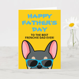 Carte Papa Frenchie Fête des Pères Bleu Tanné Bouledogue