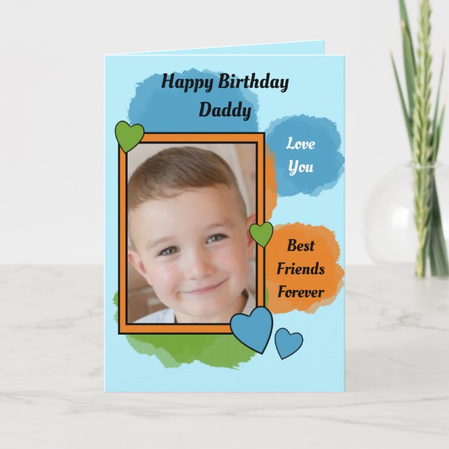 Carte Papa meilleurs amis anniversaire photo bleue (Devant)