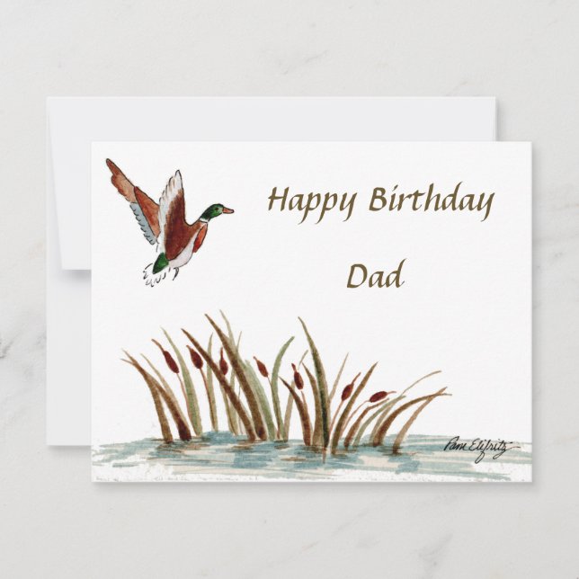 Carte Papa, Merci Mallard Au-Dessus De Cattails, Une Mém (Devant)