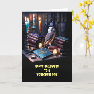 Carte Papa Père Happy Halloween avec mignonne Owl Magie