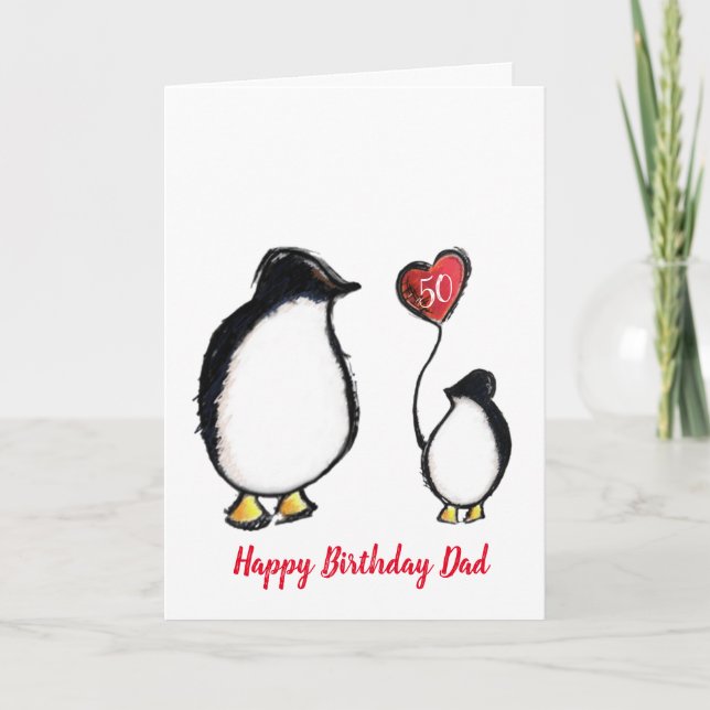 Carte Papa pingouin 50ème ou tout âge anniversaire (Devant)