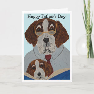 Carte Papa Saint Bernard lisant à son chiot