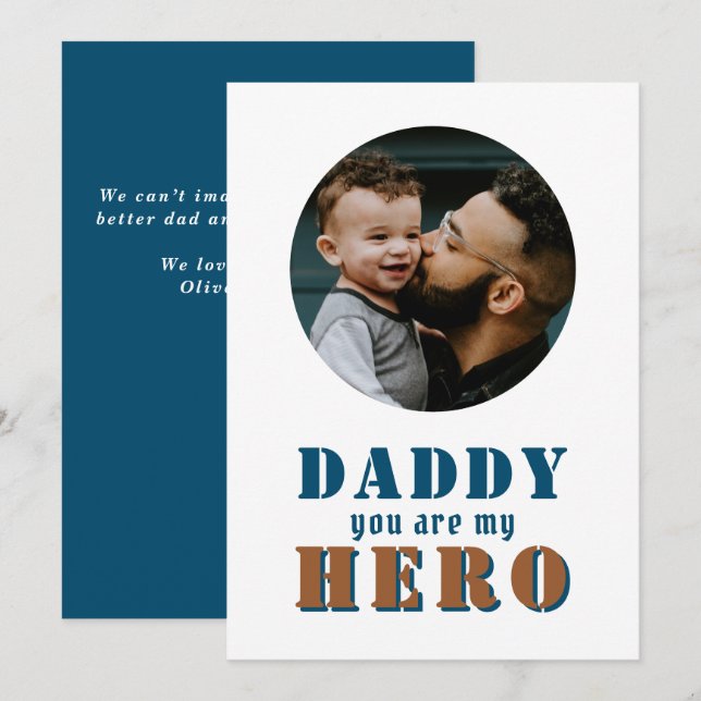 Carte Papa, tu es mon Héros Papa Photo Fête du Père (Devant / Derrière)