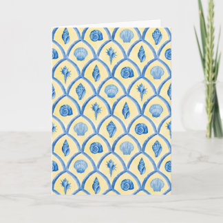 Carte Papeterie aquarelle coquilles de Santorin bleu jau