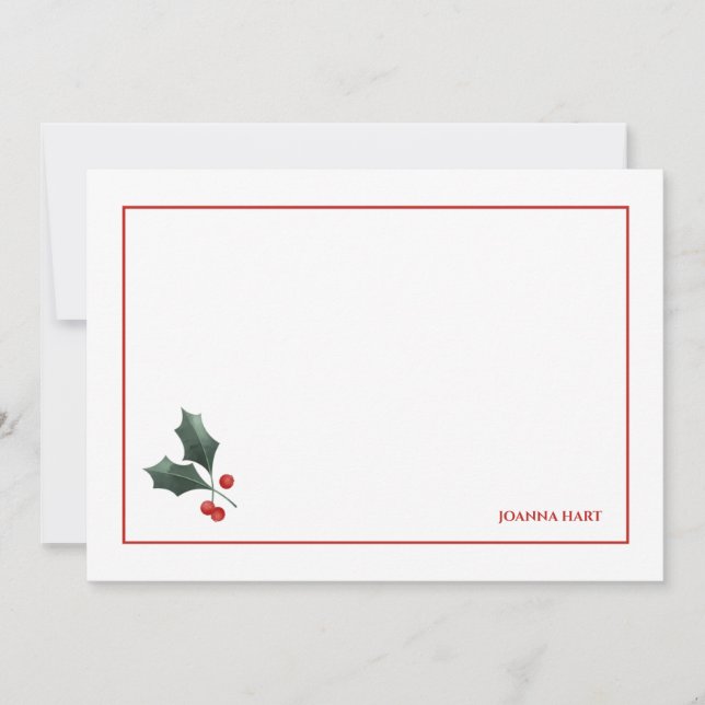 Carte Papeterie personnalisée au houx festif (Devant)