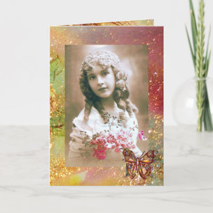 CARTE PAPIER À LETTRE PAPILLON EN PAILLETTES D'OR