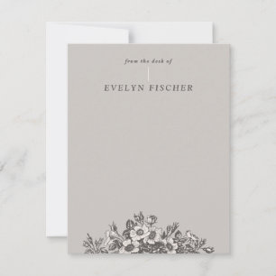 Carte Papier à lettres à motifs floraux gravés - gris
