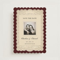 Papier découpé vintage burgundy Save the Date
