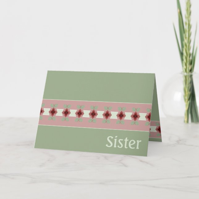 Carte Papier Floral Rose Vert Et Bourgogne (Devant)