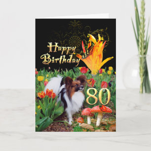 Carte Papillion race de chien Happy 80 papillons d'anniv