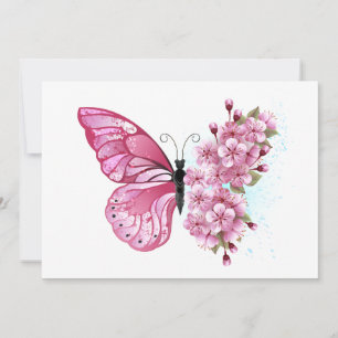 Carte Papillon à fleurs avec Sakura rose