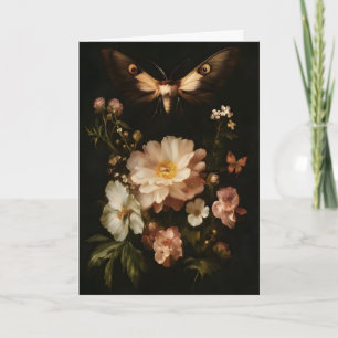 Carte Papillon Antique Art Floral Foncé Moth Botanique