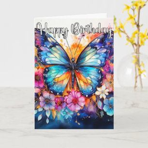 Carte Papillon artistique Abstrait rétro   Joyeux annive