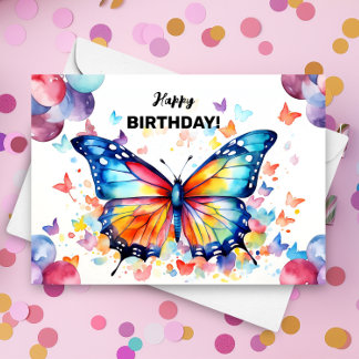 Carte Papillon aux ballons de couleurs vives Anniversair