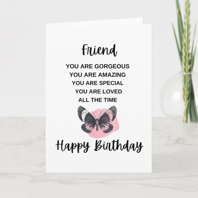 Carte Papillon Avec Message Anniversaire Pour Votre Ami (Devant)