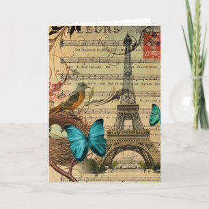 Carte Papillon bleu Robin nid d'oiseau Paris Tour Eiffel