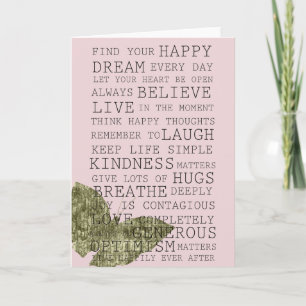 Carte Papillon de bijoux en or avec des mots inspirants