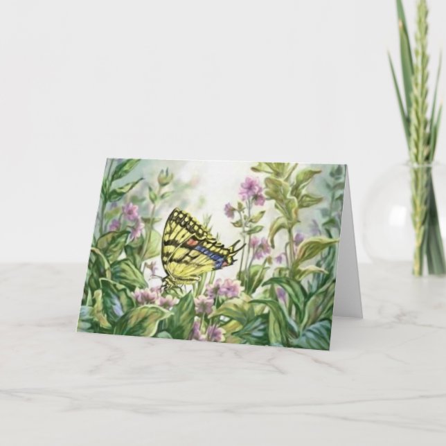 Carte Papillon de machaon sur la peinture de myosotis (Devant)