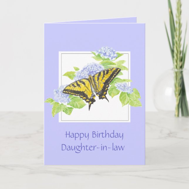 Carte Papillon de machaon sur l'art de fleur d'hortensia (Devant)