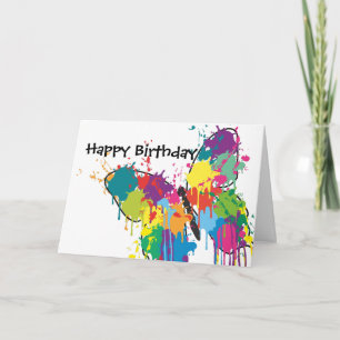 Carte Papillon de peinture Abstrait Joyeux anniversaire