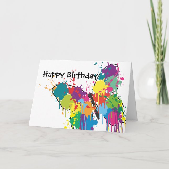Carte Papillon de peinture Abstrait Joyeux anniversaire (Devant)