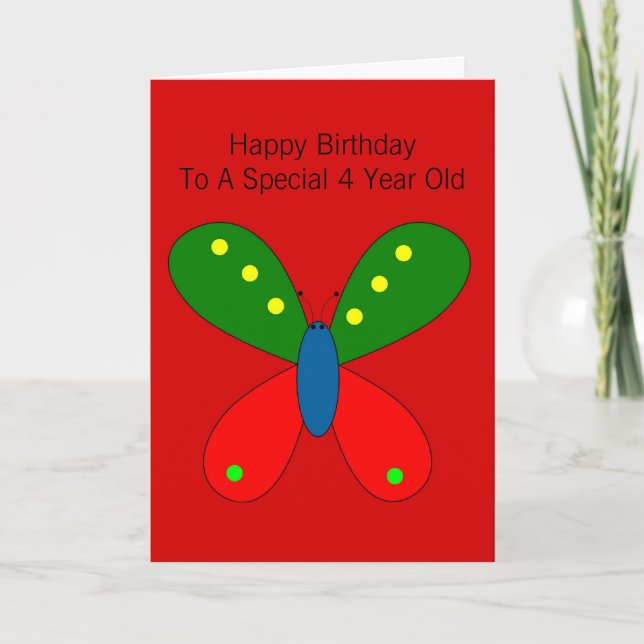 Carte Papillon design personnalisé 4e anniversaire (Devant)