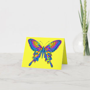 Carte Papillon en Beau Multi-Couleur avec Bleu