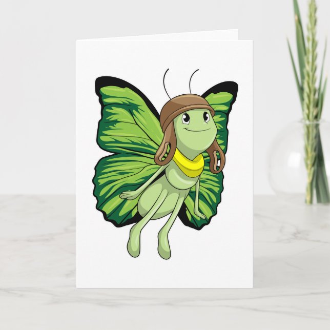 Carte Papillon en pilote avec chapeau de pilote (Devant)