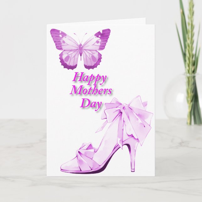 Carte Papillon et chaussure en rose (Devant)