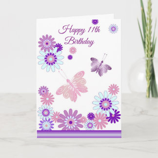 Carte Papillon Et Fleurs Personnalisé 11e Anniversaire