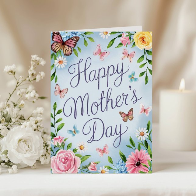 Carte Papillon floral rose aquarelle pour la fête des mè (Créateur téléchargé)