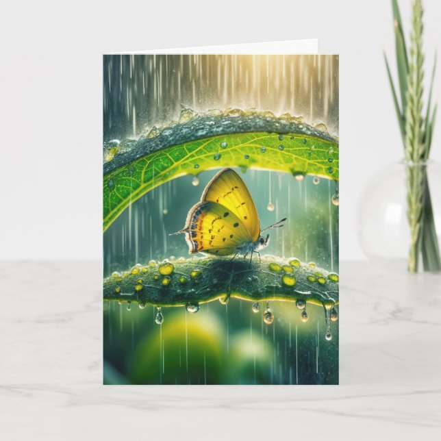 Carte Papillon jaune Sympathie dans une douche de pluie (Devant)