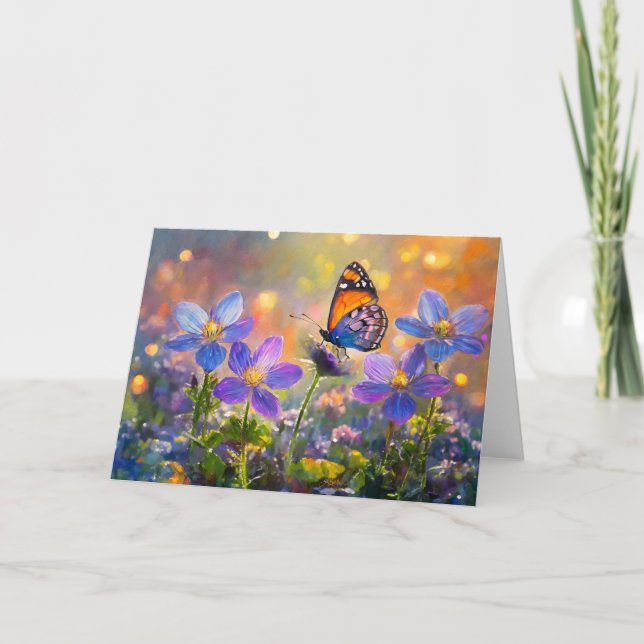 Carte Papillon minuscule sur les Fleurs sauvages au leve (Devant)