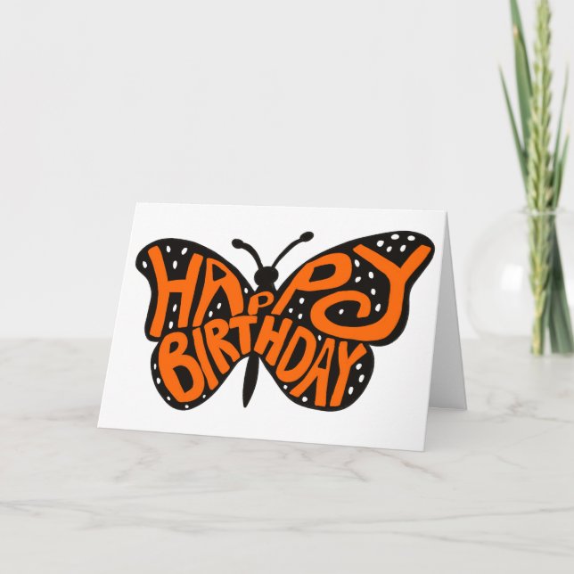 Carte Papillon Monarque Noir et Orange Joyeux Anniversai (Devant)