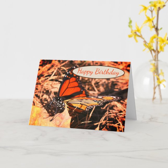 Carte Papillon Monarque Posant Nature Anniversaire (Fleur jaune)