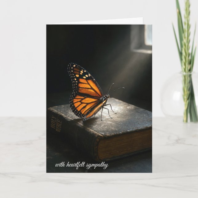 Carte Papillon Monarque Sympathie sur une Sainte Bible (Devant)