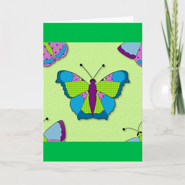 Carte Papillon patchwork sur fond vert (Créateur téléchargé)