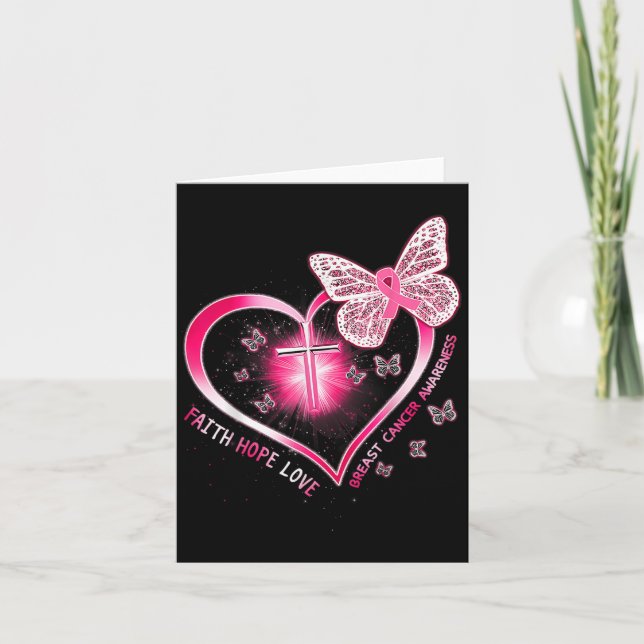 Carte Papillon rose Croix Foi Espoir Amour Cancer du sei (Devant)