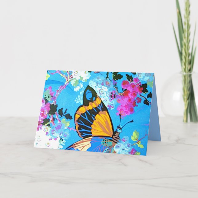 Carte Papillon rose et bleu (Devant)