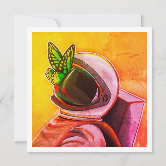 Carte Papillon sur astronaute - Mini impression (Devant)