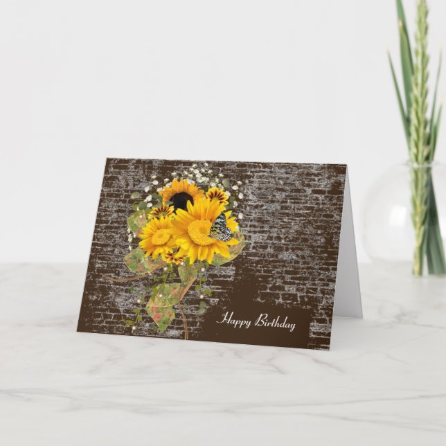 Carte papillon sur le bouquet de tournesol anniversaire (Devant)
