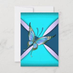Carte Papillon Turquoise violet RSVP Enregistrer la date