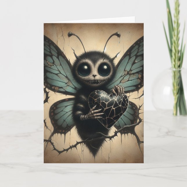 Carte Papillon Vampire mignon mais Déplaisant avec Coeur (Devant)
