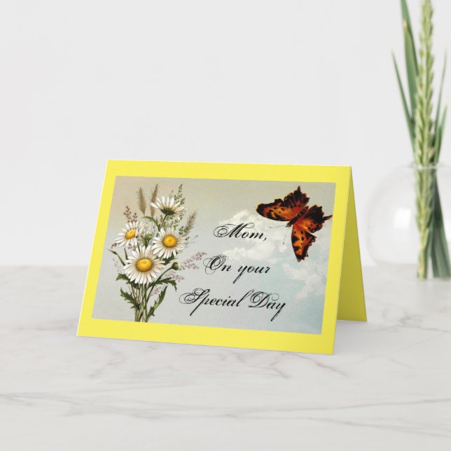 Carte Papillon vintage Et Fleurs Anniversaire (Devant)