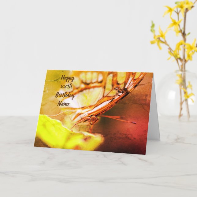 Carte Papillon Visage Nature Art Personnalisé Anniversai (Fleur jaune)