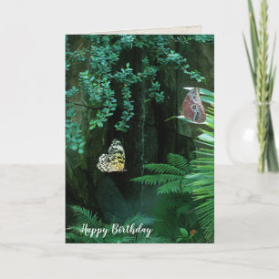 Carte papillons d'anniversaire dans un jardin tropical