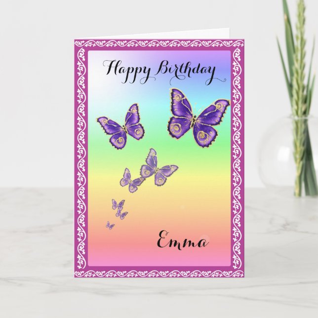 Carte Papillons d'été.Joyeux Emma d'anniversaire. (Devant)