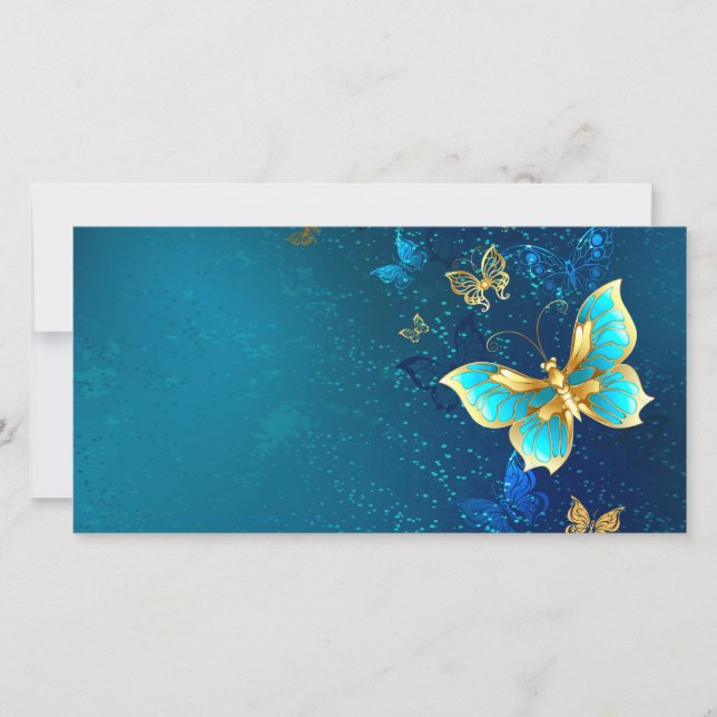 Carte Papillons d'or sur un Arrière - plan bleu (Devant)