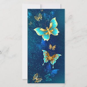 Carte Papillons d'or sur un Arrière - plan bleu