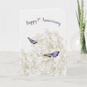 Carte Papillons du 1er anniversaire sur Hydrangea blanch